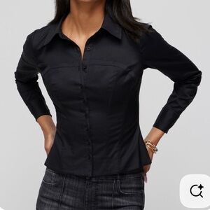 Black Button Down Shirt Corset Top Long Sleeve Collared EUC Medium